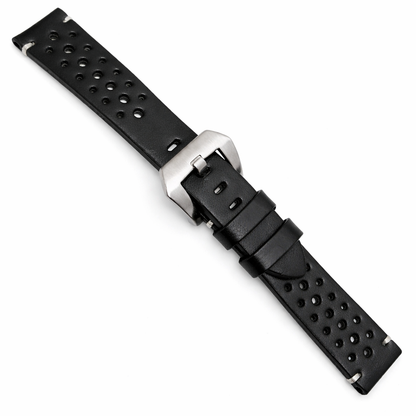 Black Leather Watch Strap - Rally Perforated - 4.0mm Padding - Universal