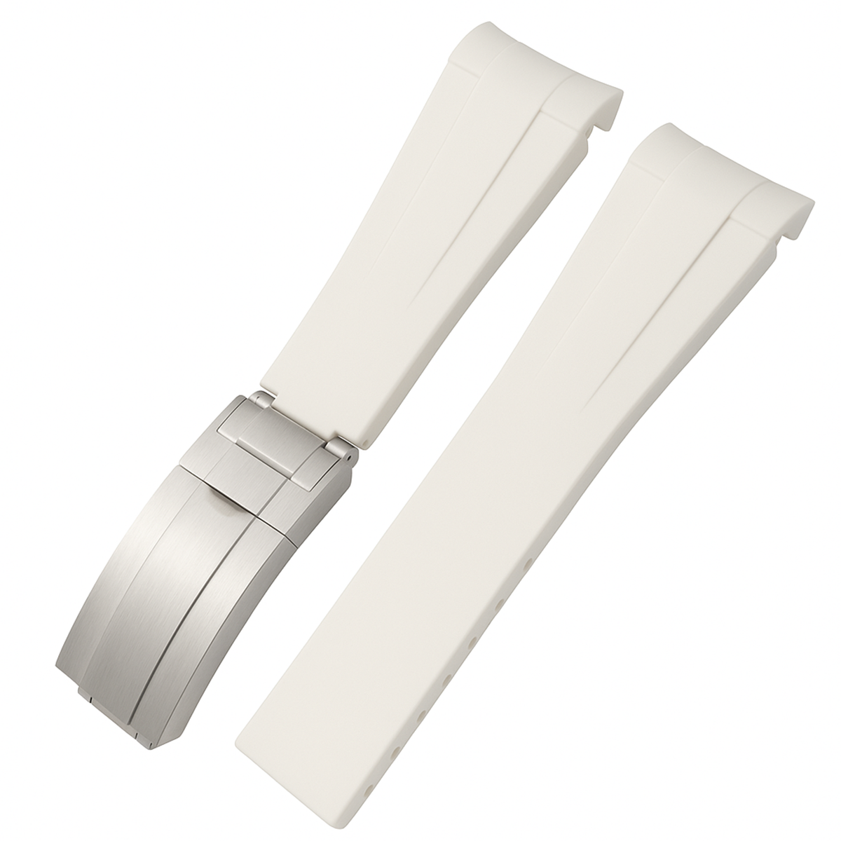 Rubber Watch Strap for Rolex - White - Brushed Steel Deployment Clasp