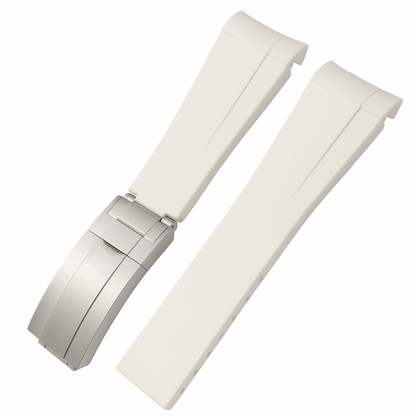 Rubber Watch Strap for Rolex - White - Brushed Steel Deployment Clasp