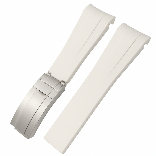 Bracelet Montre en caoutchouc pour Rolex - Blanc - Boucle Déployante Acier Brossé