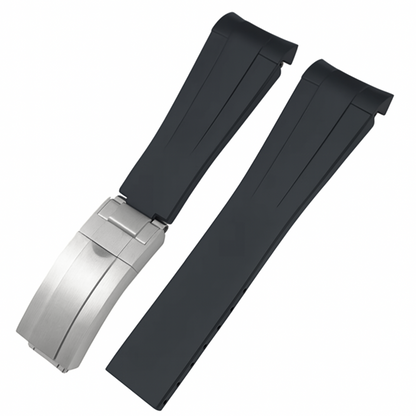 Masar Bracelet Montre en caoutchouc pour Rolex - Noir - Boucle Déployante Acier Brossé