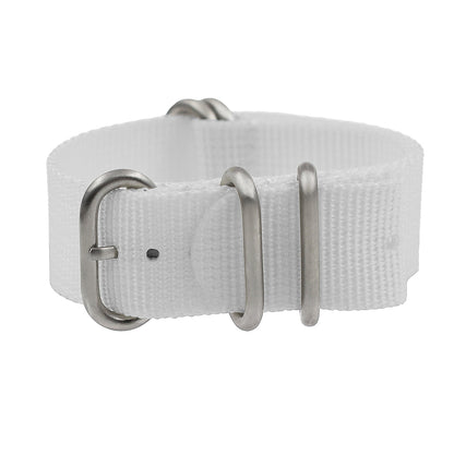 Masar ZULU Bracelet Nato 22mm Nylon - Blanc / Boucle Satin - Homme - Strap Raide et épais 2mm