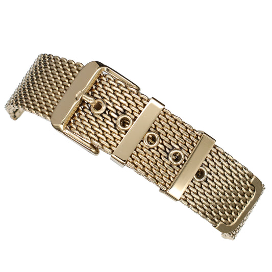 Masar BiG Mesh Ø 1mm Fibbia ad ardiglione - Cinturino per orologio da uomo in maglia milanese - Universale - Oro / Oro