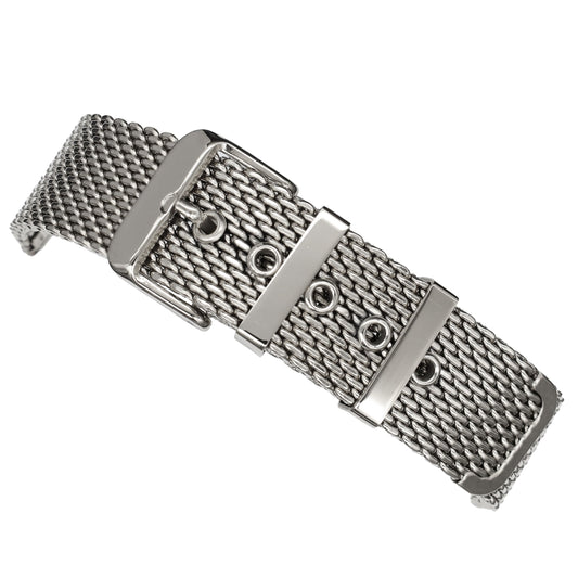 Masar BiG Mesh Ø 1mm Fibbia ad ardiglione - Cinturino per orologio da uomo in maglia milanese - Universale - Argento / Argento
