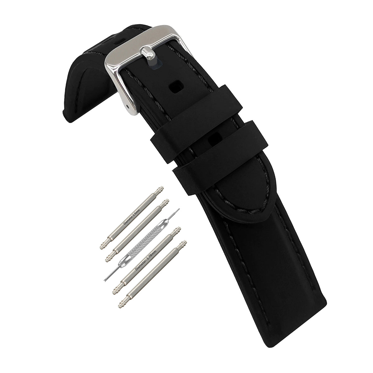 Masar Premium Silicone Noir / Boucle Argent - Bracelet de montre Homme - Épaisseur 5,8mm