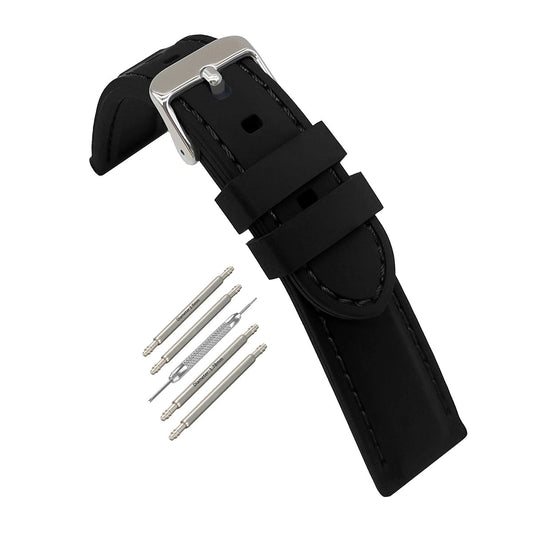 Masar Premium - Correa de reloj para hombre con hebilla de silicona negra y plateada, grosor 5,8 mm