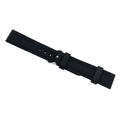 Masar Premium Silicone Noir / Boucle Argent - Bracelet de montre Homme - Épaisseur 5,8mm