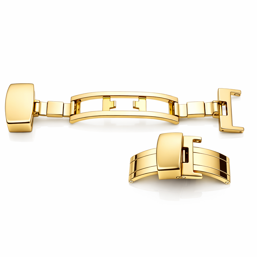 Fibbia Déployante Bracciale Orologio - Chiusura a Farfalla - Acciaio Lucido a Specchio Oro - 1 Pz