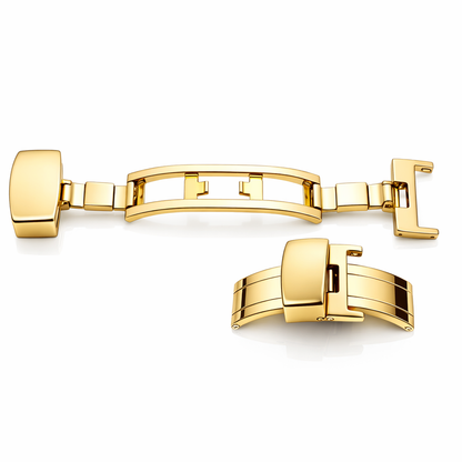 Fibbia Déployante Bracciale Orologio - Chiusura a Farfalla - Acciaio Lucido a Specchio Oro - 1 Pz