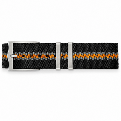 Black NATO watch strap with grey center stripe in braided nylon rope style