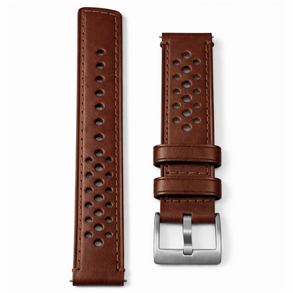 Dark Brown Perforated Rally Leather Watch Strap - Quick Release - Universal