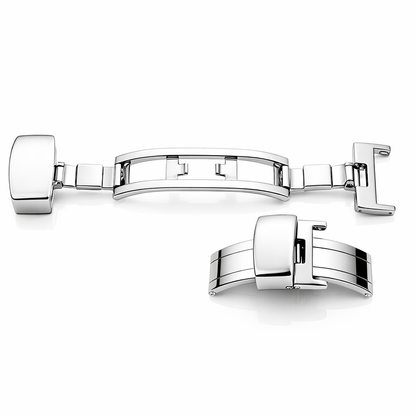 Masar Fibbia Déployante Bracciale Orologio - Chiusura Farfalla - Acciaio Lucido a Specchio Argento - 1 pz