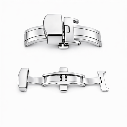 Fibbia Deployante Bracciale Orologio - Chiusura a Farfalla Bottoni Stretti - Lucido a Specchio Argento - 1 Pezzo