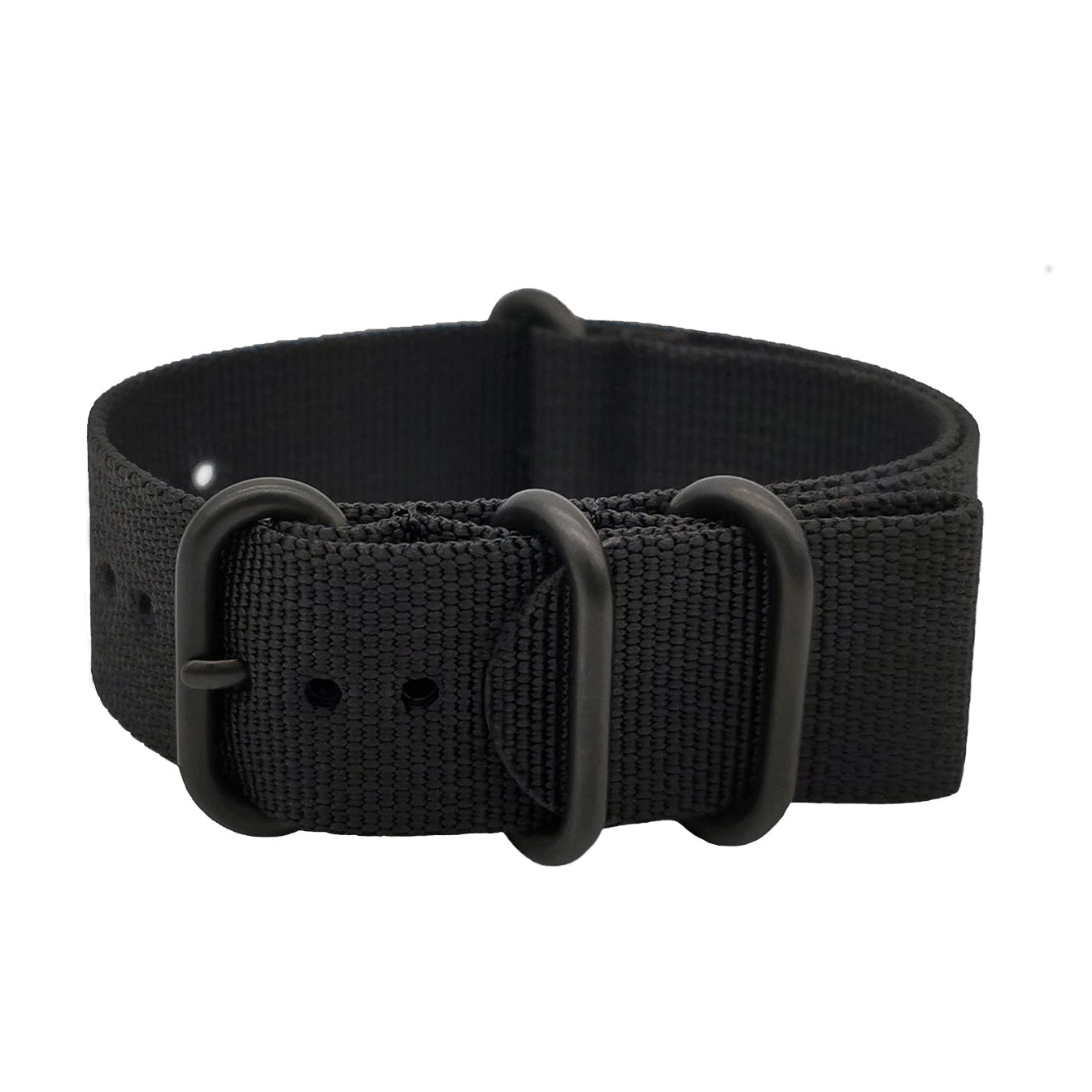 Masar Bracelet Montre ZULU Nylon Full Noir / Boucle Noir - Homme - Raide et épais 2mm