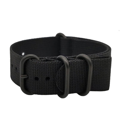 Masar Bracelet Montre ZULU Nylon Full Noir / Boucle Noir - Homme - Raide et épais 2mm