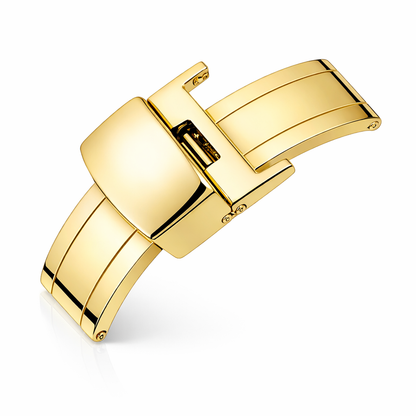 Fibbia Déployante Bracciale Orologio - Chiusura a Farfalla - Acciaio Lucido a Specchio Oro - 1 Pz