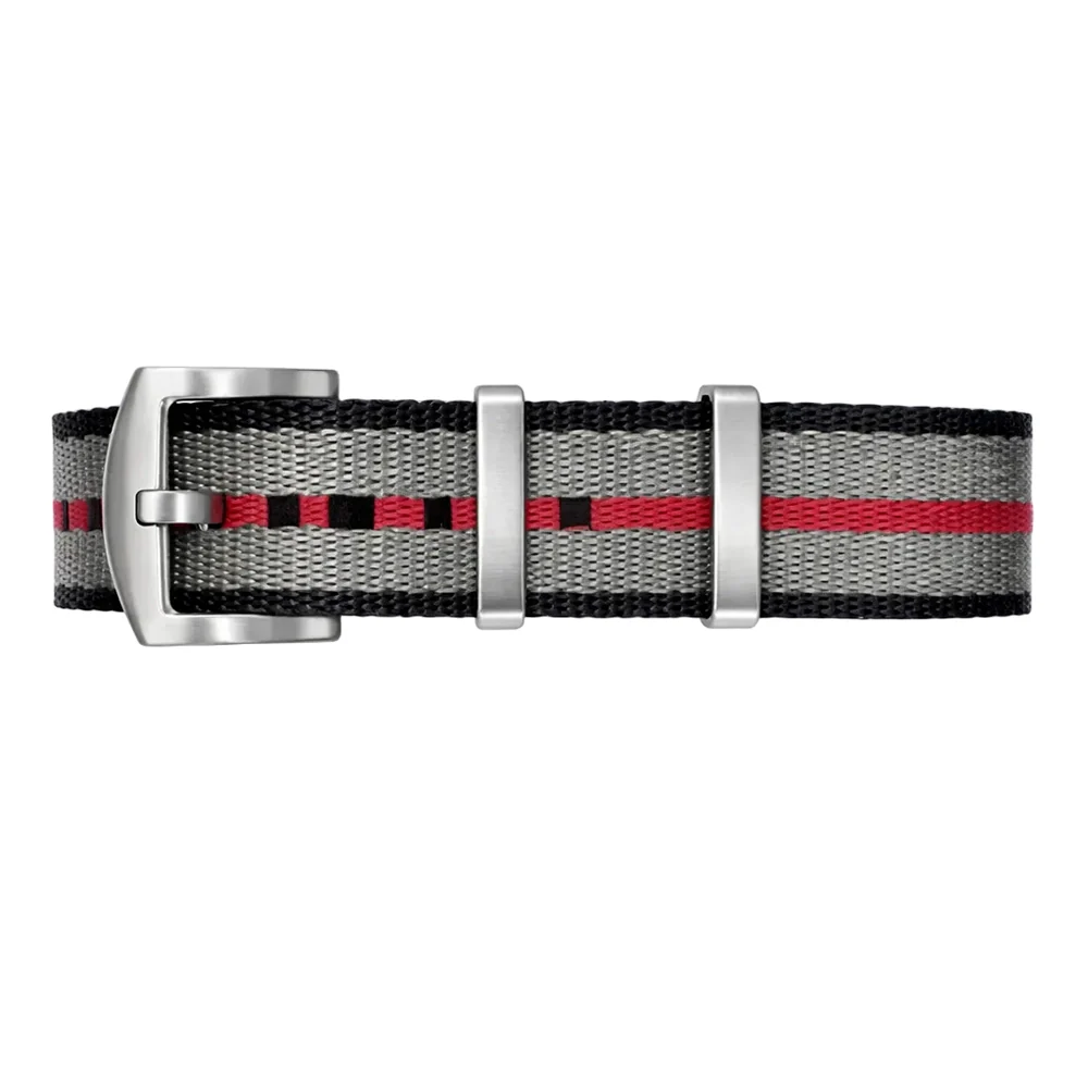 Cinturino Orologio NATO in Nylon Grigio Rosso Nero - Fibbia in Acciaio Spazzolato - Uomo
