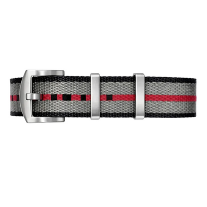 Cinturino Orologio NATO in Nylon Grigio Rosso Nero - Fibbia in Acciaio Spazzolato - Uomo