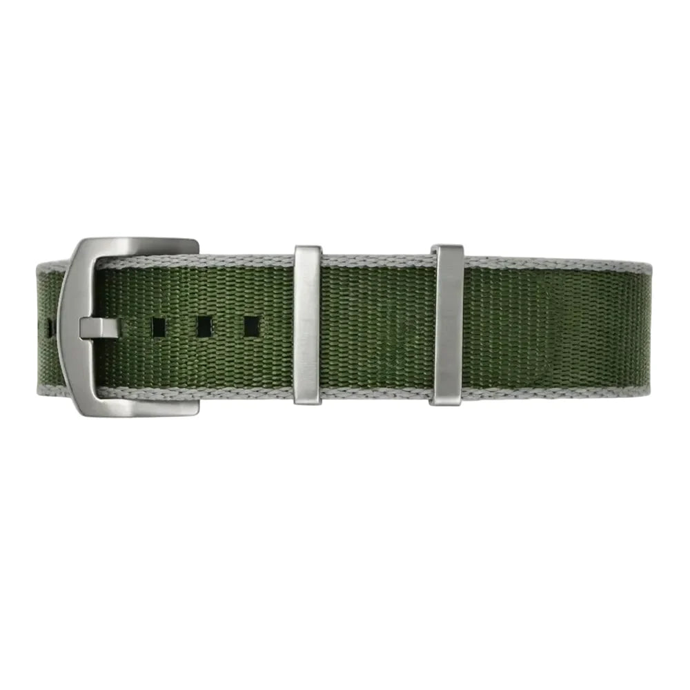 Bracelet de Montre NATO Nylon Gris Clair / Vert / Boucle Satin – Homme