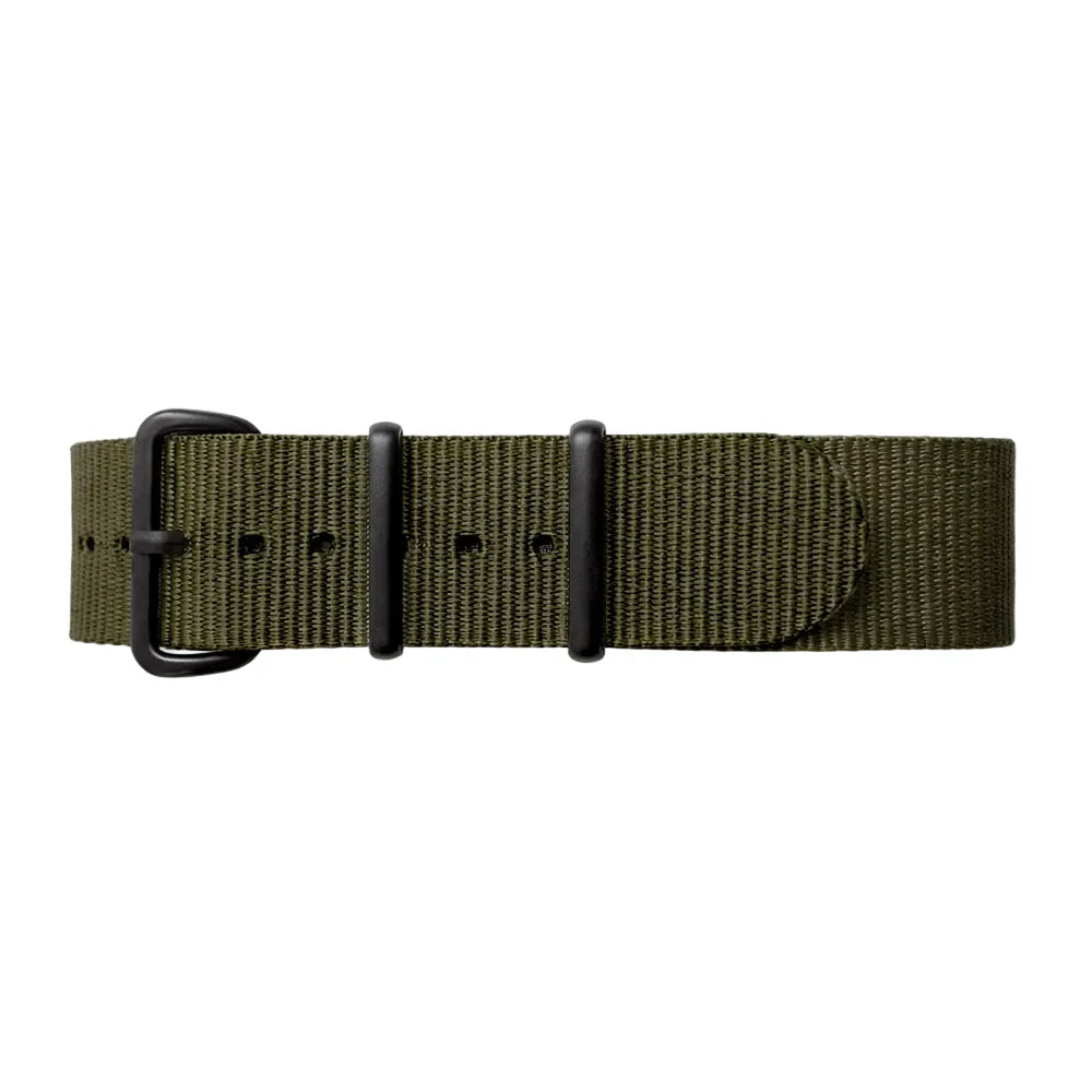 Masar Bracelet de Montre NATO - Vert - Olive / Boucle Noir - Souple - Épaisseur 1mm
