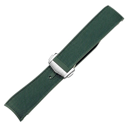 FKM Rubber Watch Strap Compatible with Longines Hydroconquest 21mm - Deployment Buckle / Curved