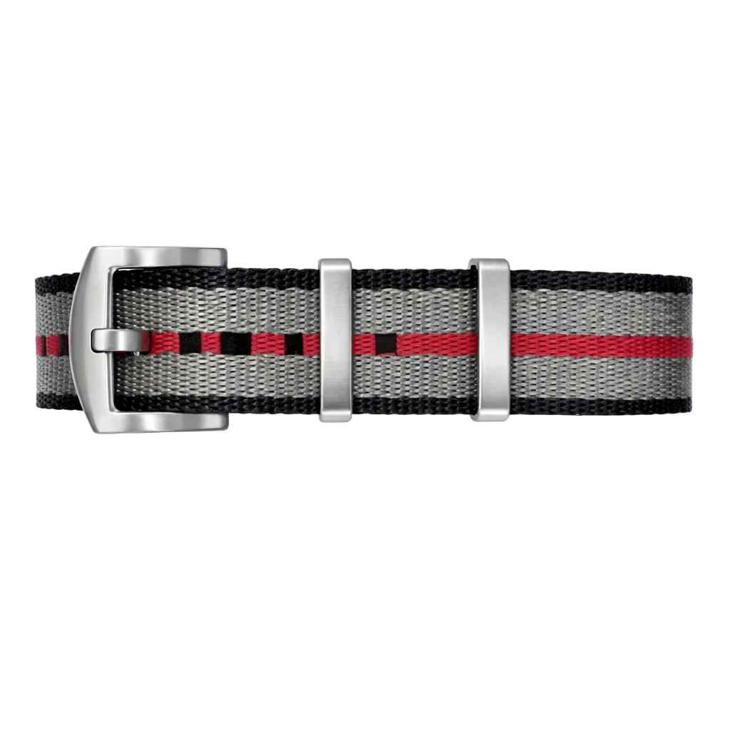 Masar Bracelet Montre NATO Nylon Gris Rouge Noir - Boucle Acier Brossé – Homme