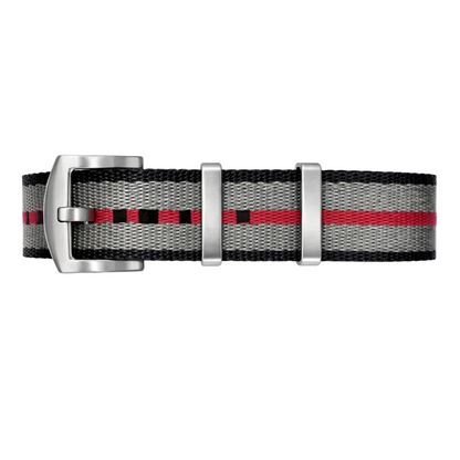 Masar Bracelet Montre NATO Nylon Gris Rouge Noir - Boucle Acier Brossé – Homme