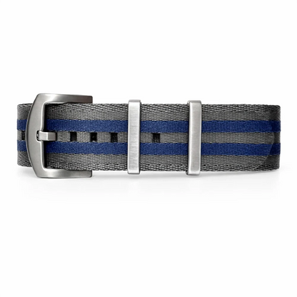 Masar Bracelet de Montre NATO Nylon Gris / Bleu / Boucle Satin - Souple - Homme
