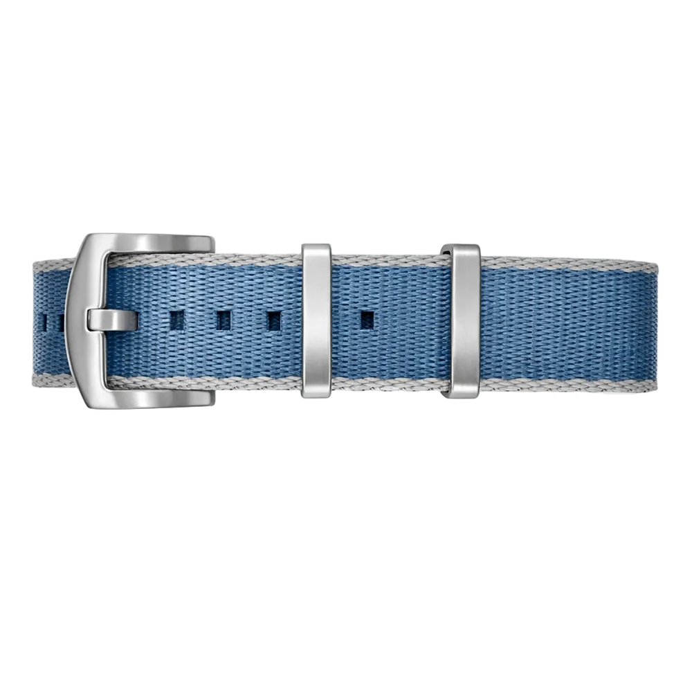 Cinturino per Orologio NATO Nylon Grigio chiaro / Blu / Fibbia satinata - Uomo