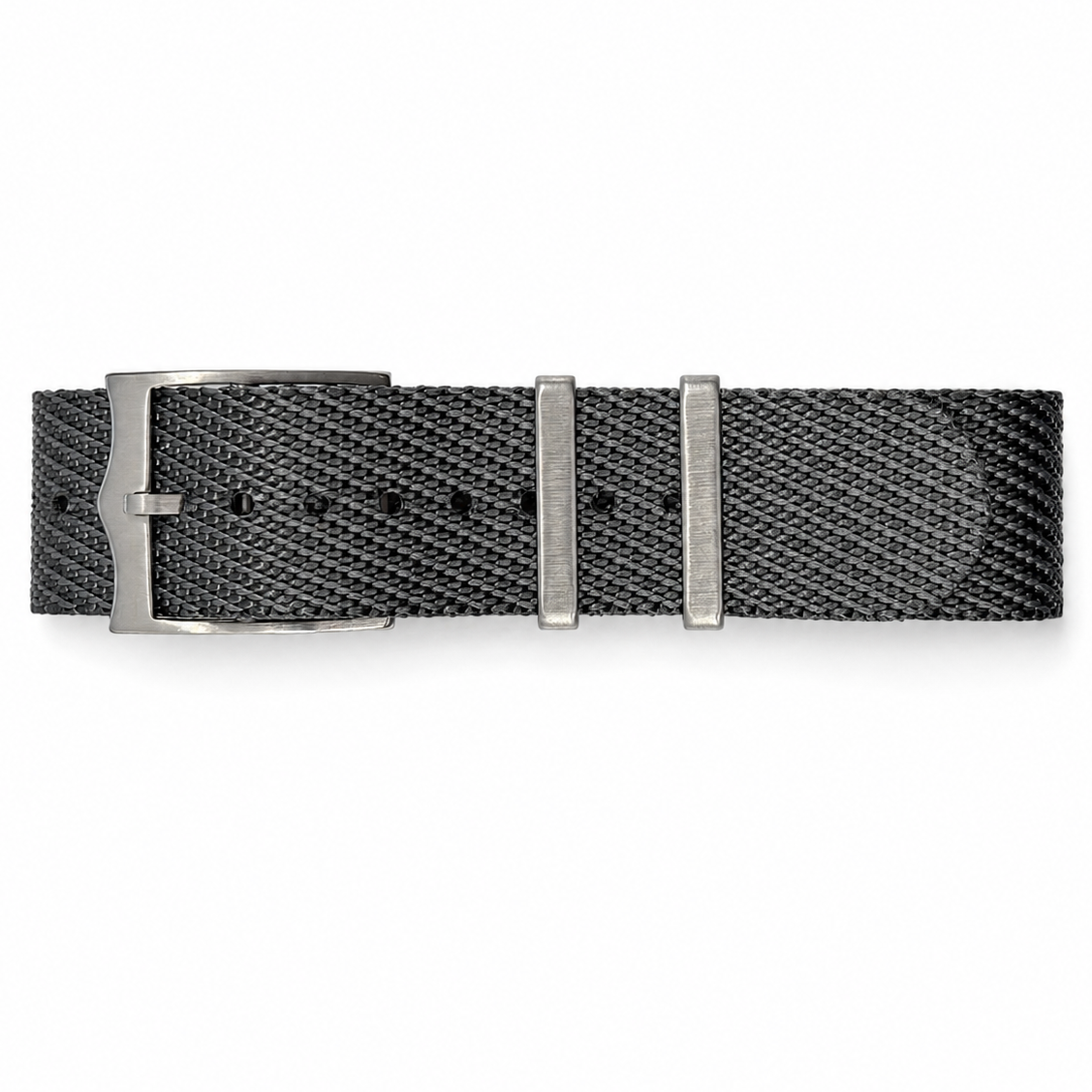 Grey Seatbelt NATO watch strap in braided nylon, 1.1 mm thick and 29 cm long