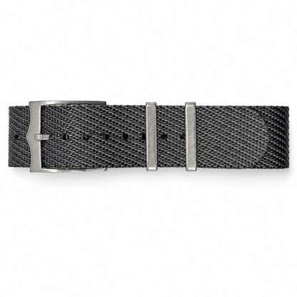 Grey Seatbelt NATO watch strap in braided nylon, 1.1 mm thick and 29 cm long