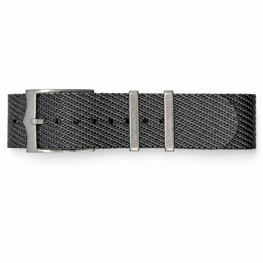 Grey Seatbelt NATO watch strap in braided nylon, 1.1 mm thick and 29 cm long