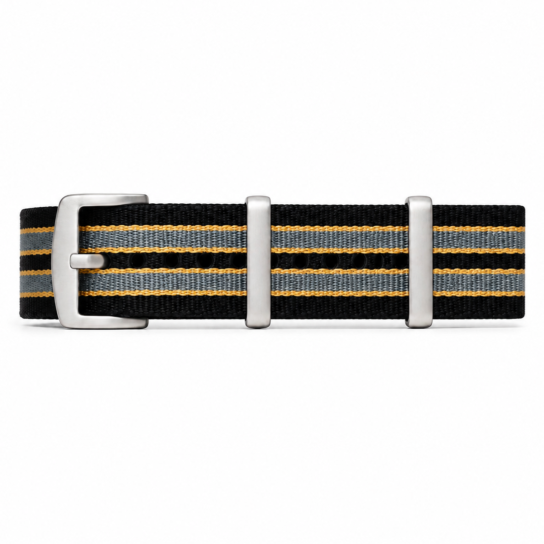 Masar Bracciale Nato James Bond Nero / Grigio / Sabbia - Cinturino in Nylon morbido intrecciato - Premium