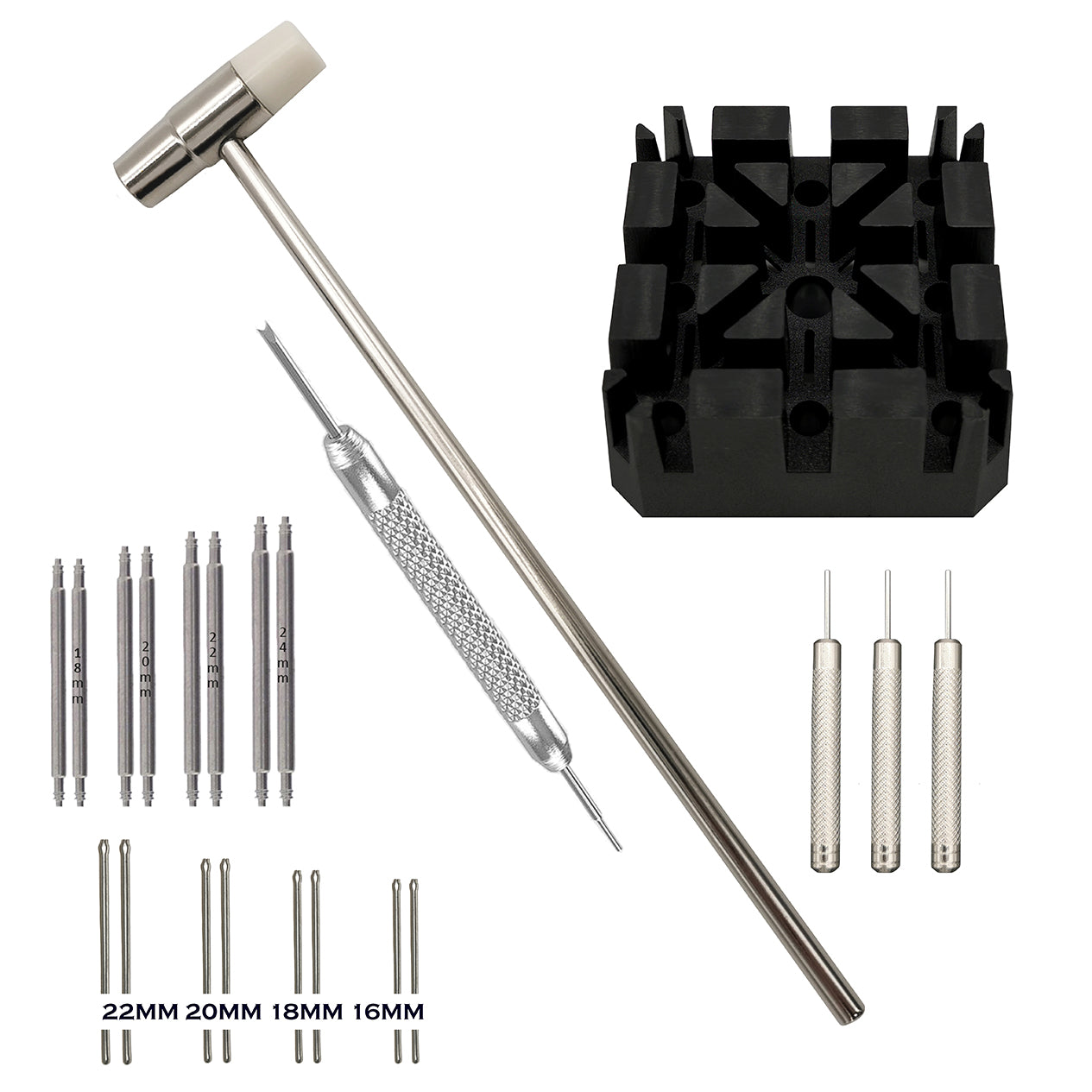 Kit pompa per orologi Masar - 22 pezzi con stelo, barra, perni e strumenti per la riparazione e la regolazione del cinturino dell'orologio