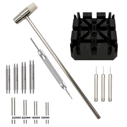 Kit pompa per orologi Masar - 22 pezzi con stelo, barra, perni e strumenti per la riparazione e la regolazione del cinturino dell'orologio