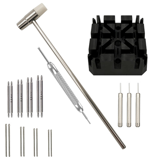 Kit pompa per orologi Masar - 22 pezzi con stelo, barra, perni e strumenti per la riparazione e la regolazione del cinturino dell'orologio