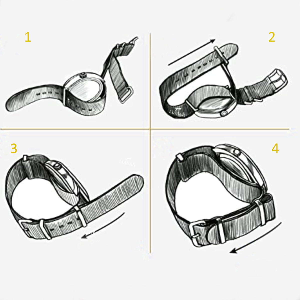 Masar Cinturino per Orologio Nato Nylon Nero / Kaki (Sabbia) - 1 Fascia