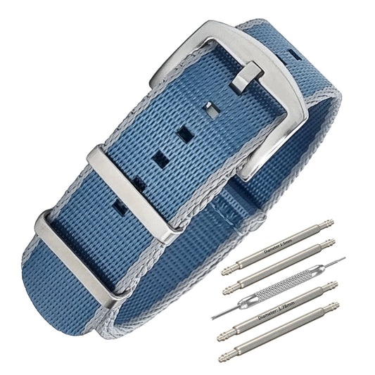 Masar NATO Nylon Grigio Chiaro / Blu / Fibbia Satinata - Cinturino Orologio - Uomo