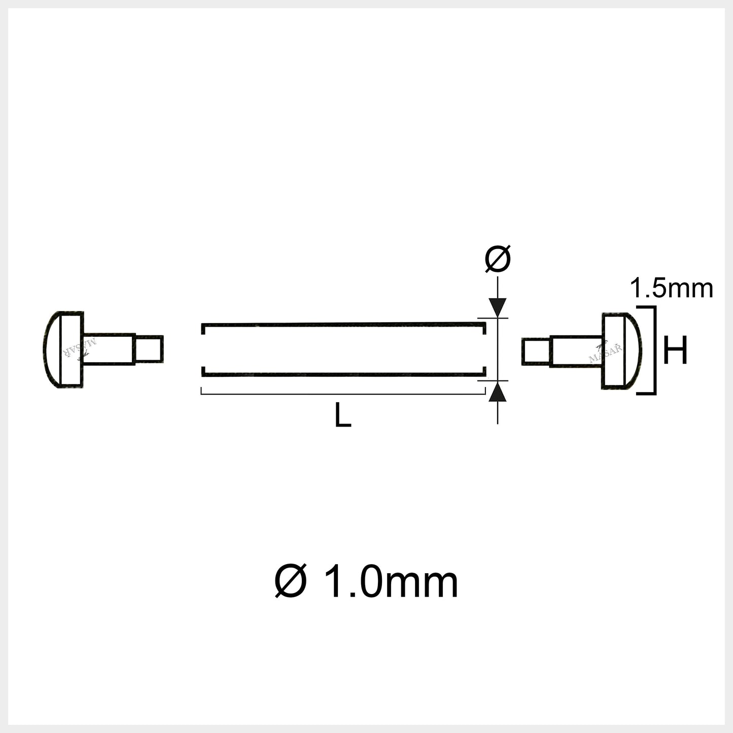 Masar 10mm a 24mm Ø 1.0mm - Pasador - Tubo/Barra - Presión - Pasador Remache para Correa de Reloj - 2 Piezas