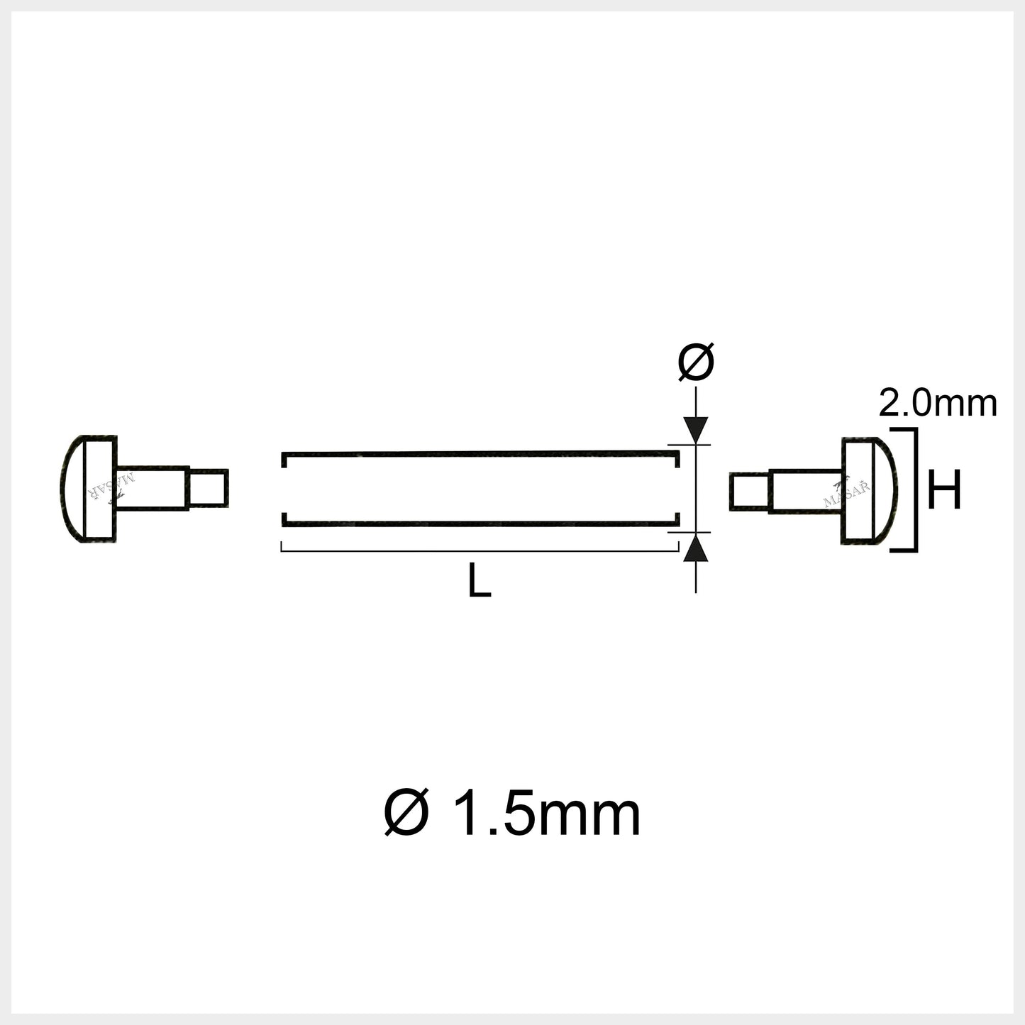 Masar Rivet Pin - Ø 1.5mm – Watch Strap Bar - H Head Ø 2.0mm - 2 Pcs