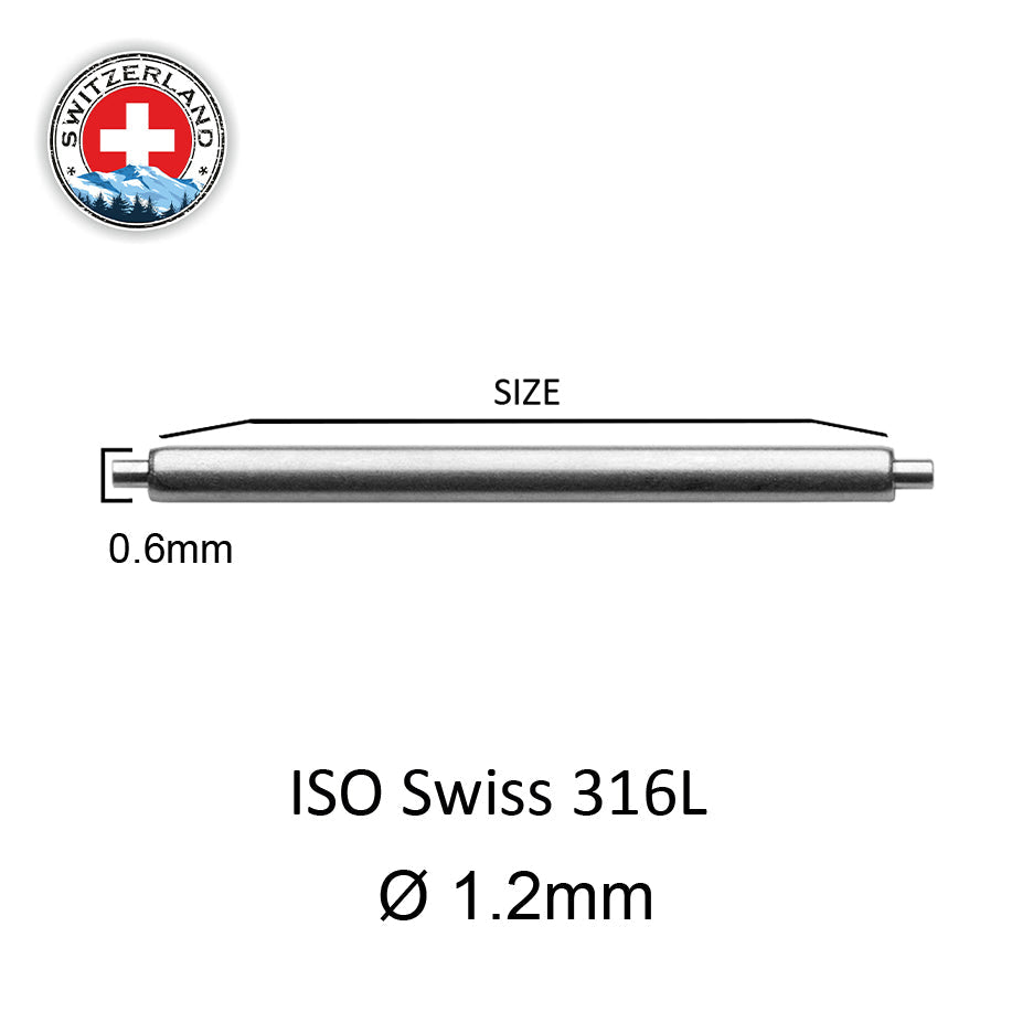 Masar 5mm a 25mm XSS Ø 1,2mm - Pasadores para correa de reloj - Acero inoxidable 316L - 0,6mm - Swiss Made - 2 uds