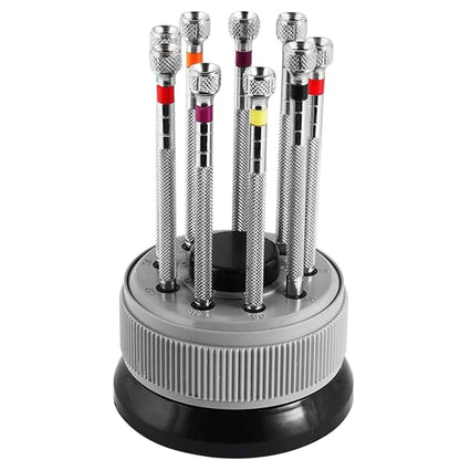 Masar Kit - 9 tournevis plat - avec support rotatif pour Montre – Horloger - Lames de rechange incluses