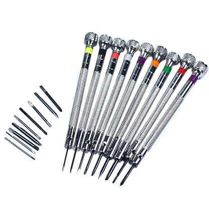 Masar Kit - 9 tournevis plat - avec support rotatif pour Montre – Horloger - Lames de rechange incluses
