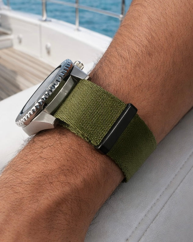 Cinturino per Orologio NATO in Nylon Verde Militare / Fibbia Nera - Morbido - Uomo
