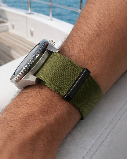 Cinturino per Orologio NATO in Nylon Verde Militare / Fibbia Nera - Morbido - Uomo
