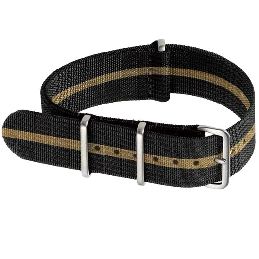 Masar Bracelet de Montre Compatible Citizen NATO Noir / Khaki – Hybride Nylon & Silicone