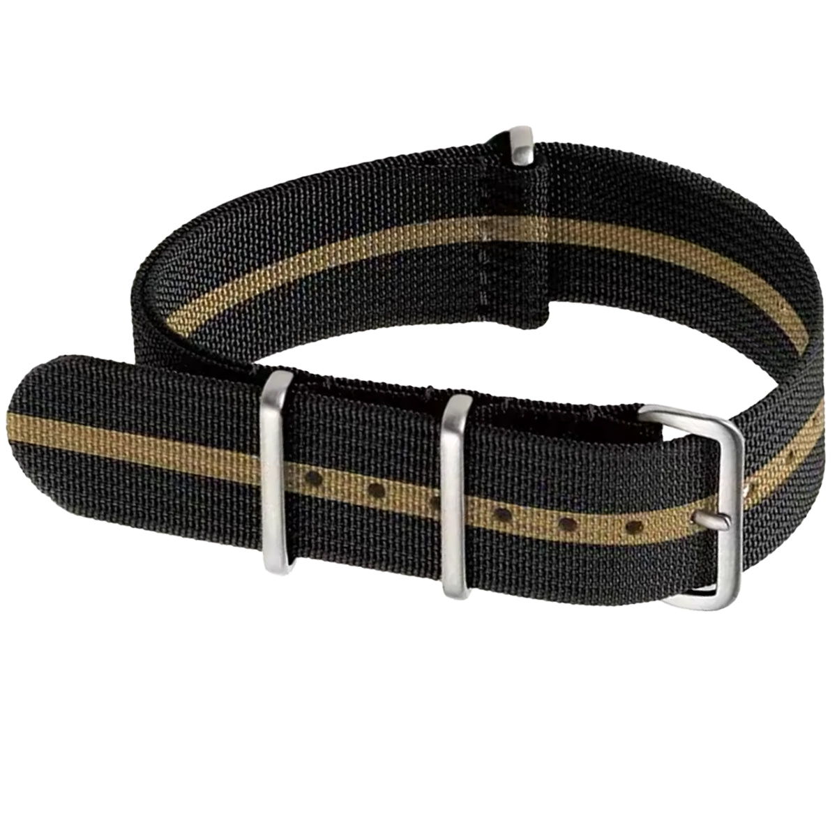 Bracelet de Montre Compatible Citizen NATO Noir / Khaki – Hybride Nylon & Silicone