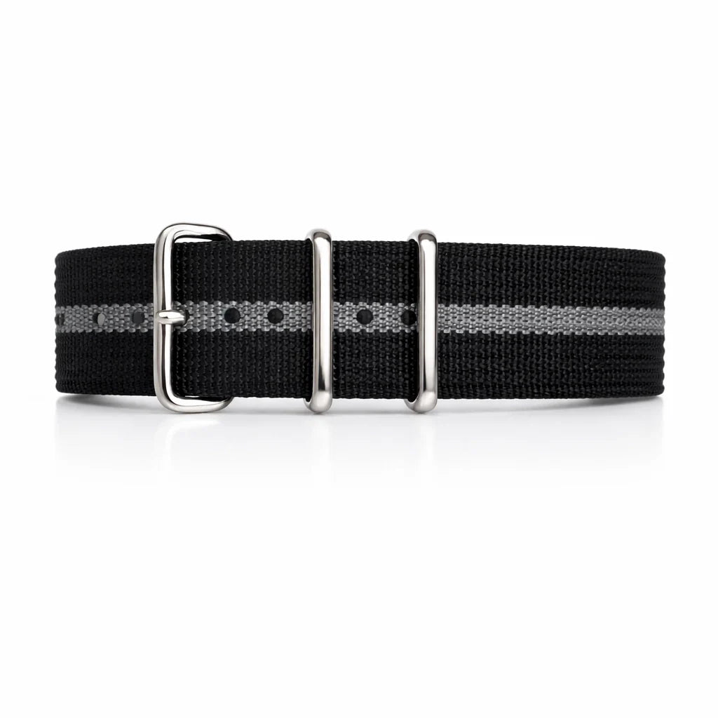 Nato nero / 1 banda grigia - Tessuto nylon