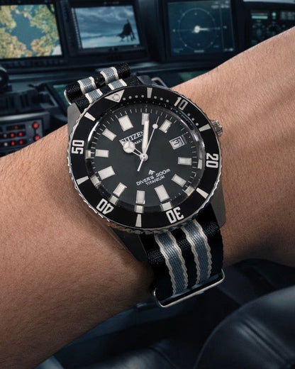 Masar Bracelet Montre Nato James Bond Noir / Gris / Sable - Nylon doux tressé