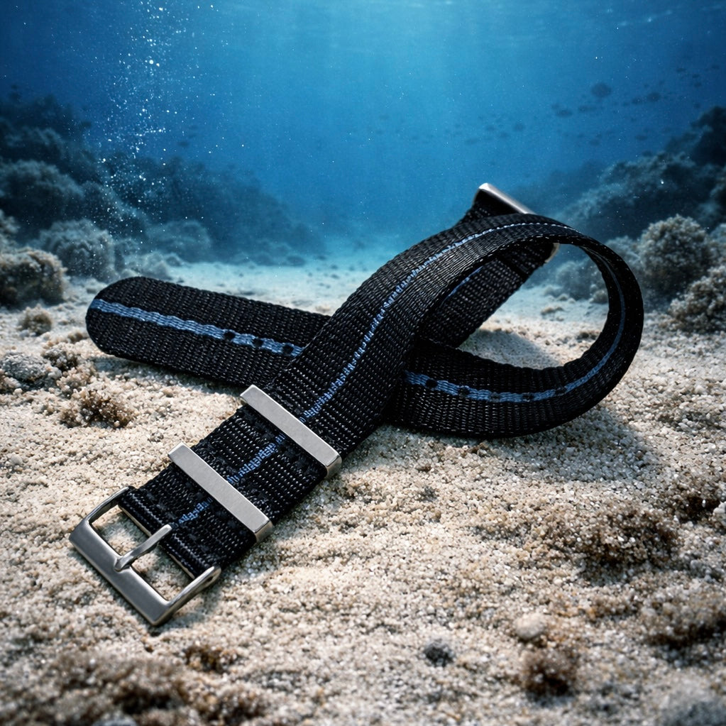 Masar Bracelet montre Nato Noir / Bleu - Nylon 1 Bande